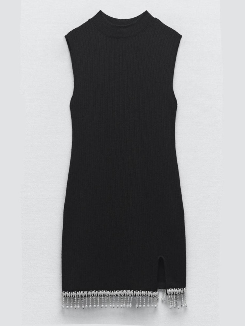 Zara Black Mini Dress with Beaded Fringe Hem